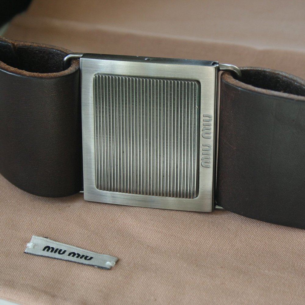 Miu Miu Leather Strap Brown Leather Belt with Clasp Buckle